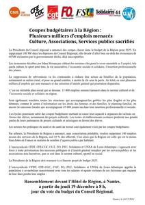 Coupes budgétaires à la Région : Plusieurs milliers d’emplois menacés, Culture, Associations, Services publics sacrifiés